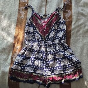 Angie Navy and Cream Elephant Patterned Short Romper